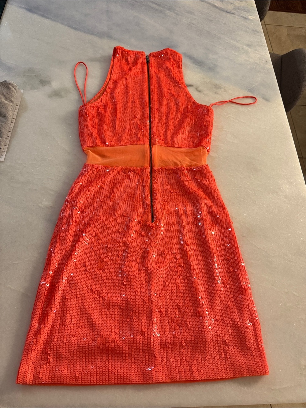 Alice + Olivia Neon Orange Sequin Mini Dress - Picture 7 of 10